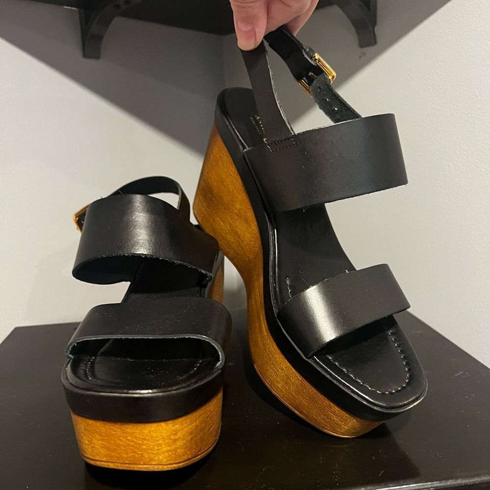 Italian Black Black Leather Platform Sandals